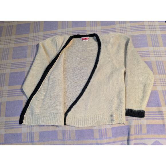 Michael Carrie Mohair Sweater Cream Black Medium Flower Silver Buttons Vintage - Picture 8 of 9